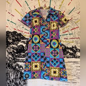 Vintage 70s Groovy Psychedelic Mini Shift Dress